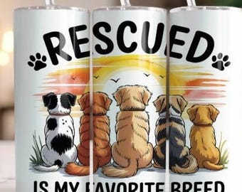 Rescued Dog Tumbler Wrap: Sunset Pups Design (PNG Digital Download)