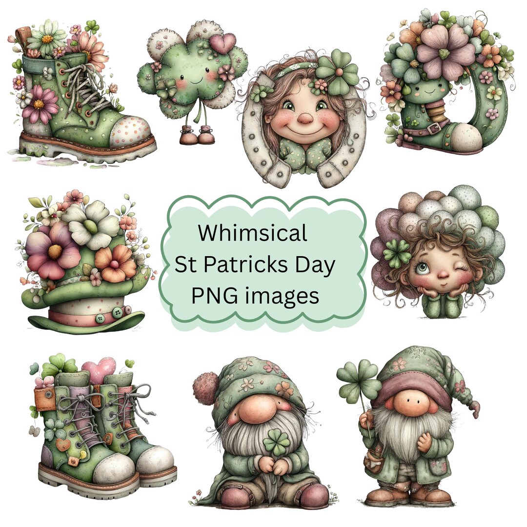 Whimsy Patrick Whimsical St Patrick’s Day Clipart PNG Bundle – 9 Cute Irish Clipart ...