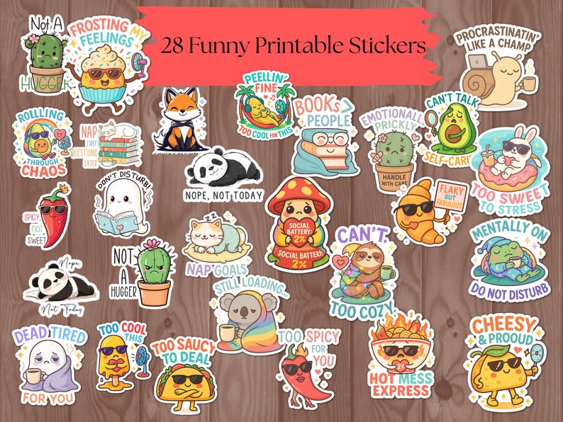 Funny Printable Stickers Bundle | Sarcastic Quotes PNG | Sublimation ...