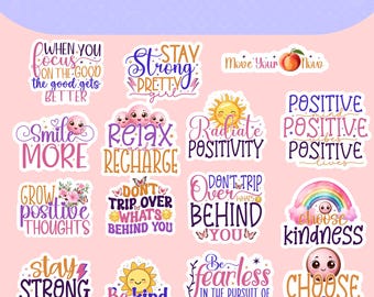 Positiviteitssticker png-bundel | Stickers met motiverende citaten | Stickers geestelijke gezondheid en zelfzorg | Stickers dagboek planner