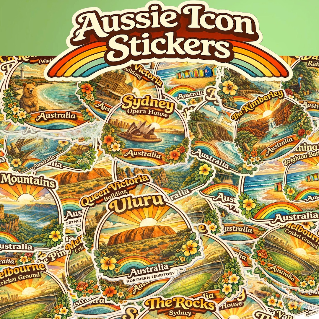 Aussie Icon PNG Bundle | 24 Australian Landmark Clipart Files | Retro ...
