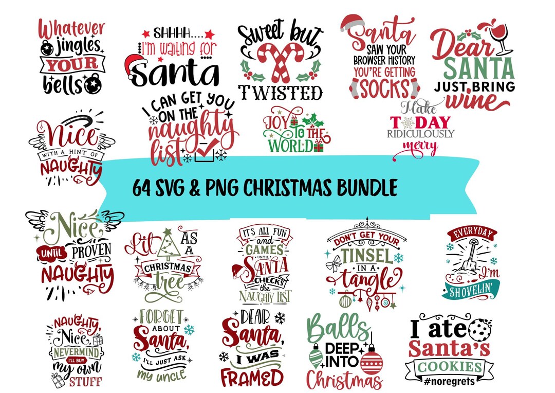 Christmas SVG PNG Bundle, Holiday Cut Files (55 Designs) - Etsy