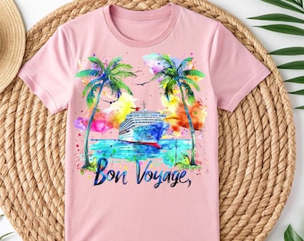 Bon Voyage-cruiseschip, png PNGEgg | Tropische aquarel reissublimatie | Shirtontwerp cruisevakantie | Palmboomstrand, png PNGEgg | 300 dpi-afbeeldingen