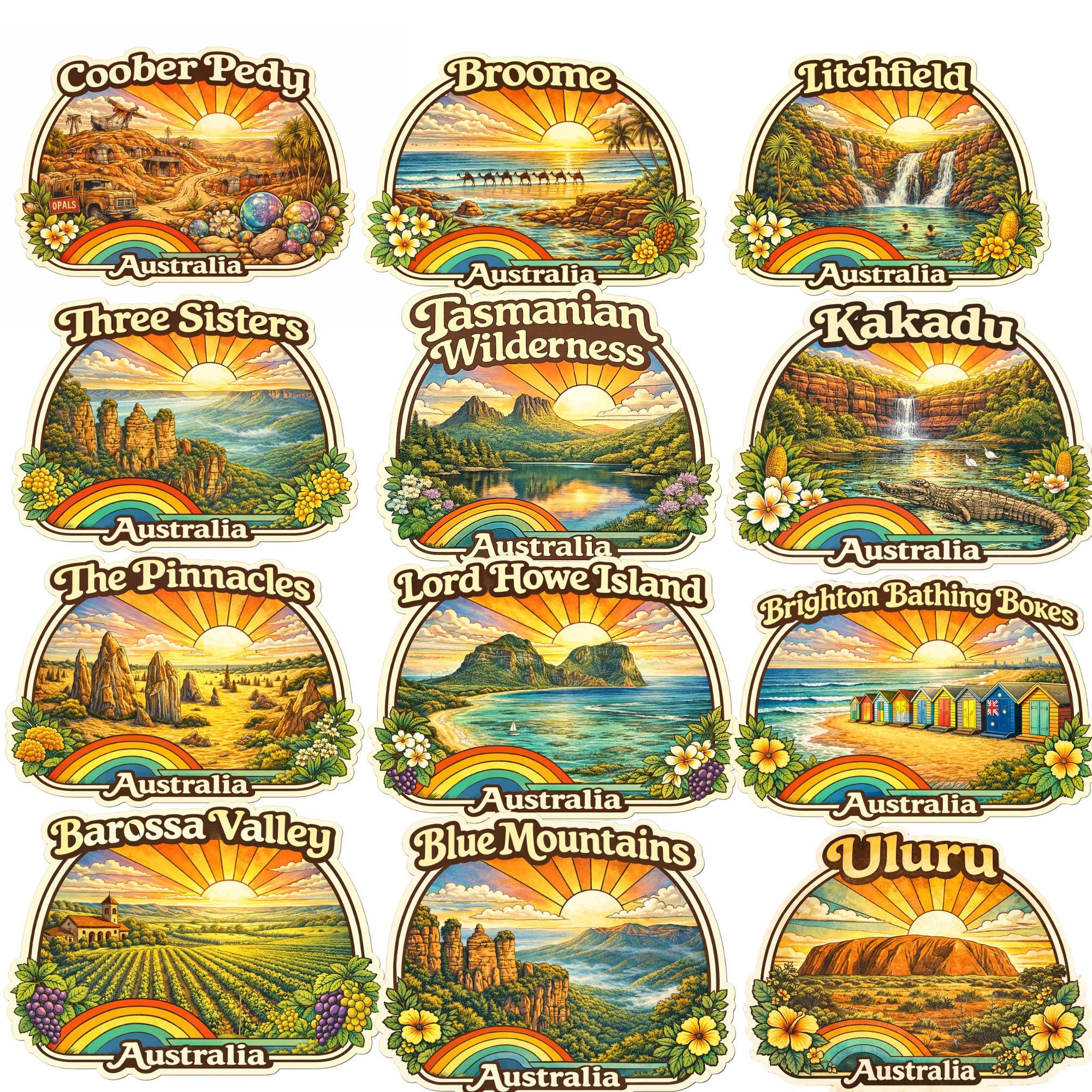 Aussie Icon PNG Bundle | 24 Australian Landmark Clipart Files | Retro ...
