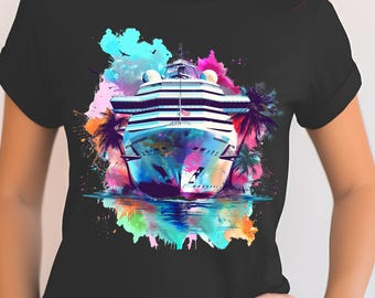 Cruise Ship Sublimation PNG | Tropical Vacation Cruise Shirt Design | Travel Watercolor Splash PNG | Cruise Gift Clipart | 300 DPI Printable