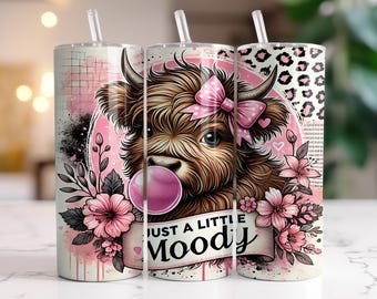 Highland Cow Tumbler Wrap | Moody Western Design (PNG)
