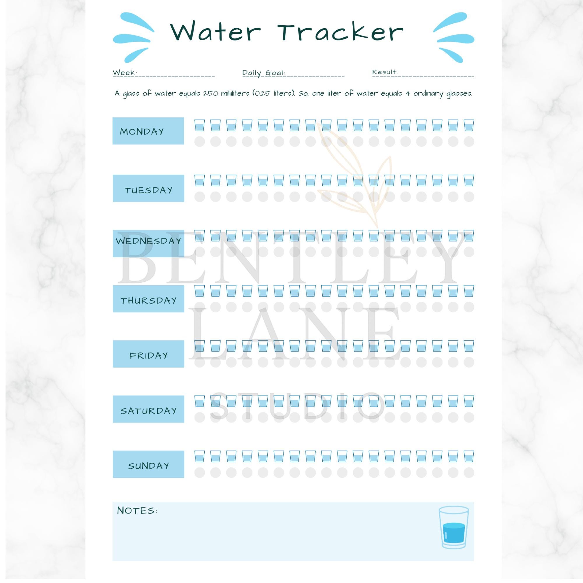 Weekly Water Tracker Printable | A4 Hydration Tracker | Wellness ...