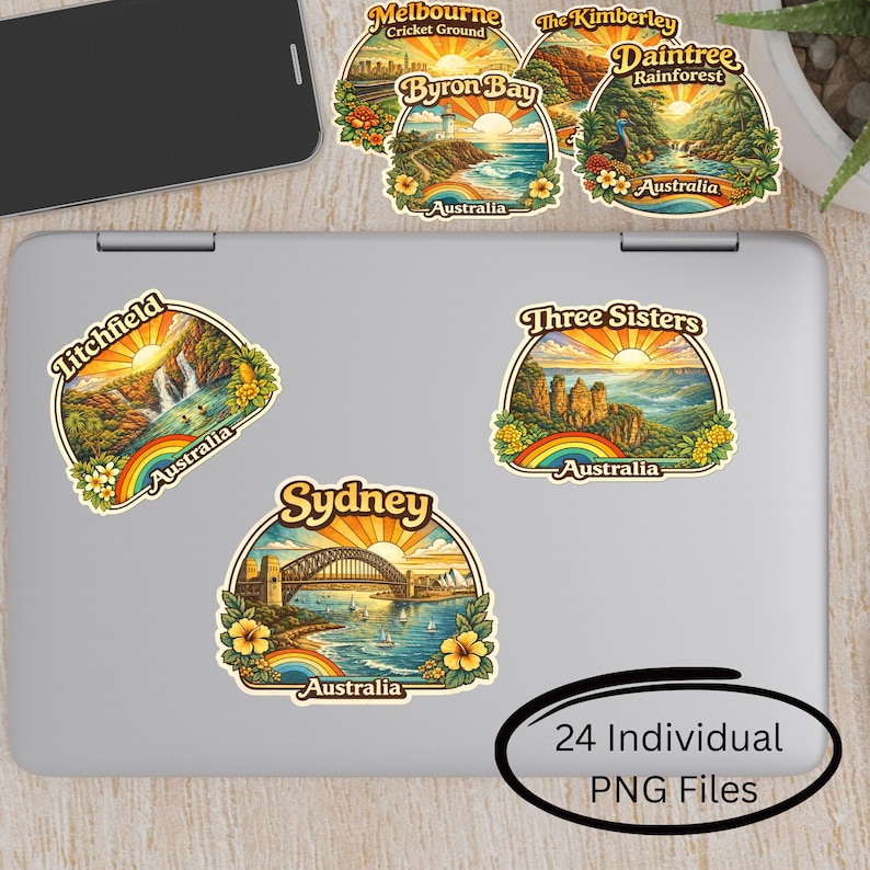 Aussie Icon PNG Bundle | 24 Australian Landmark Clipart Files | Retro ...