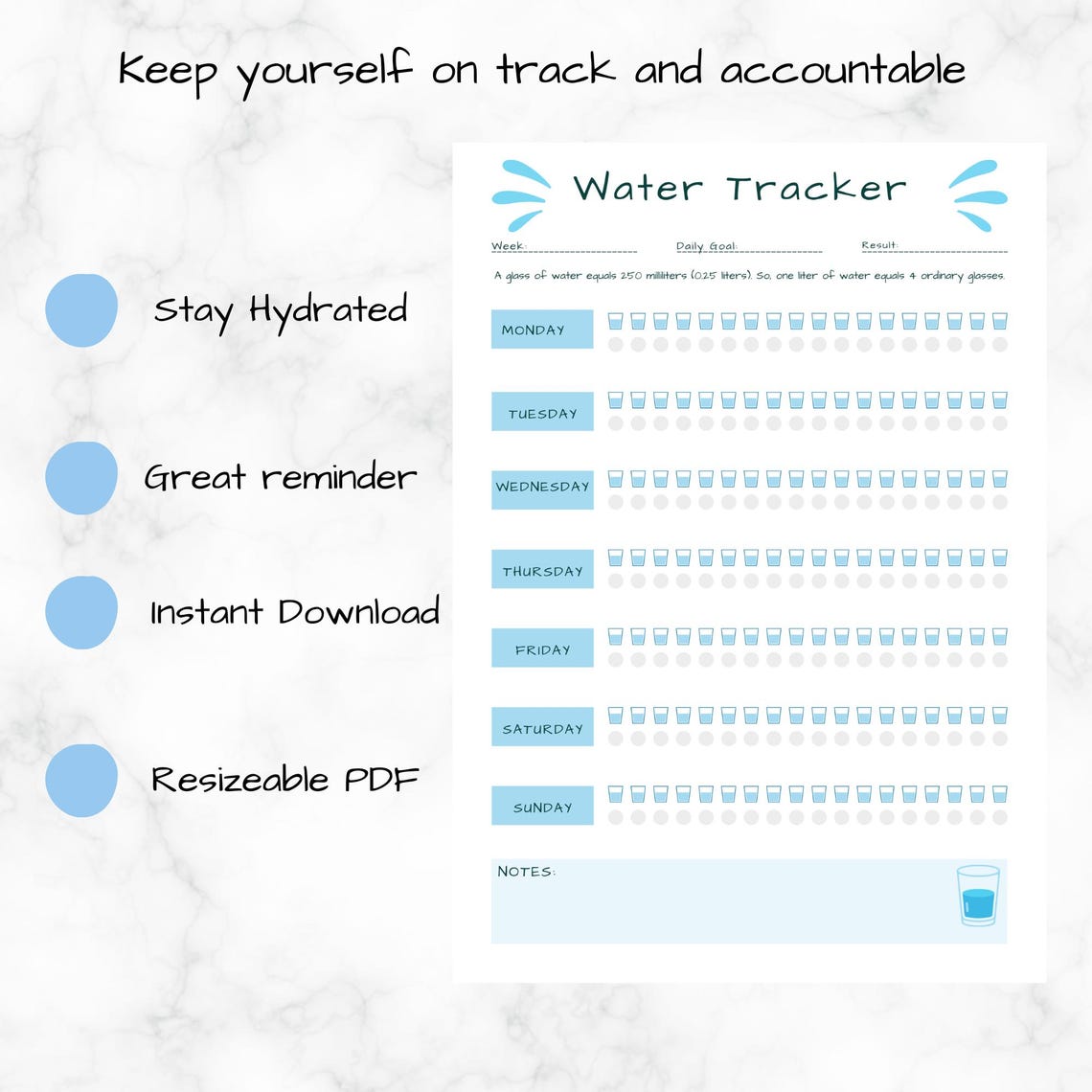 Weekly Water Tracker Printable | A4 Hydration Tracker | Wellness ...