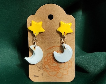 star & moon stud dangle earrings