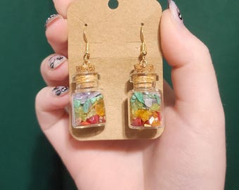 crystal chips mini glass jar earrings