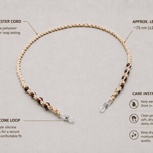 Cream Macrame Glasses Chain, Handmade Eyeglass Strap with Dark Wooden Beads for Glasses & Sunglasses image 3
