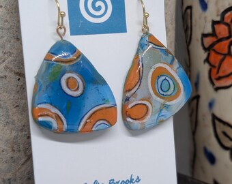 Pendientes colgantes bohemios tribales naranjas y azules