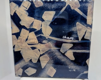 Resined Cyanotype Monoprint on Antique Paper