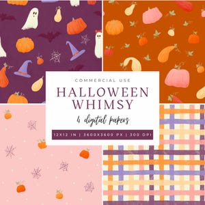 Halloween Seamless Pattern Pack | Cute Pumpkin Ghost Digital Paper | Spooky Scrapbook Backgrounds | Instant Download