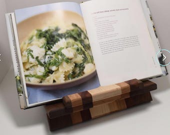 Solid Wood Cookbook Stand & iPad Holder | Kitchen Recipe Book Display