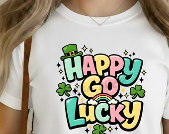 Happy Go Lucky St Patrick's Day PNG - Shamrock Rainbow Design (Digital Download)