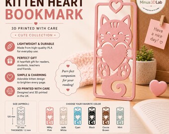 Kitten Heart Bookmark | Cute Cat Bookmark | 3D Printed Bookmark | Cat Lover Gift | Kawaii Bookmark | Book Lover Gift | Made in UK