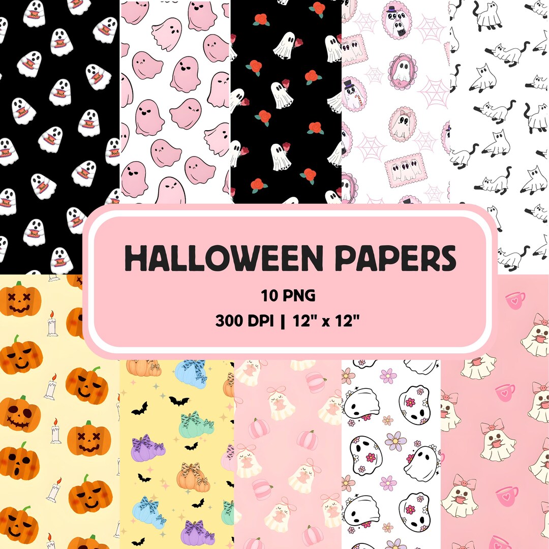 Pastel Halloween Digital Paper Pack: Seamless Ghost Patterns ...