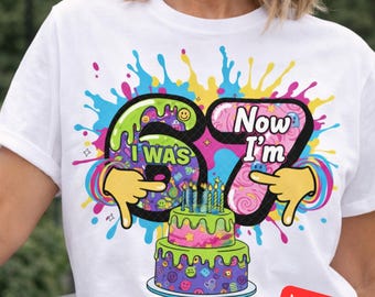 I Was 6 Now I'm 7 Birthday PNG - Kids Sublimation Design (Digital Download)