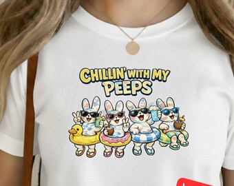 Chillin' With My Peeps Easter Bunny PNG - Brushstroke Coquette Design (Digital Download)