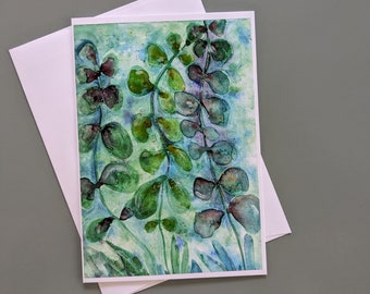 Growing a Watercolor Greeting Card,  Note Card, Blank Floral Card, Mothers Day Card. Thinking of You,  Feel Better, Multi Purpose card