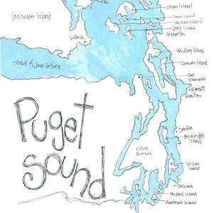 Carte PUGET SOUND, oeuvres d'art du nord-ouest pour la décoration intérieure, cadeau de l'État de Washington, voies navigables du nord-ouest et îles du Puget Sound, nautique du Pacifique NW