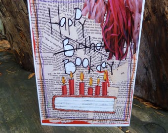 HAPPY BOOKDAY,  Birthday Card for  Book Lovers, Booksellers, Authors, or Teachers  by Northwest Artist Mary Klump