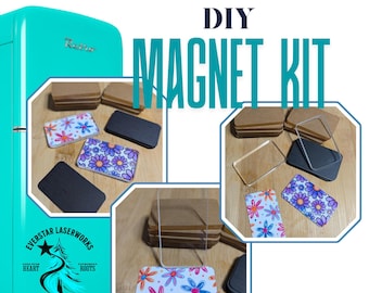 DIY Craft Fridge Magnet Kit, 10 Laser Cut Acrylic Rectangle Shapes and Magnet Backs