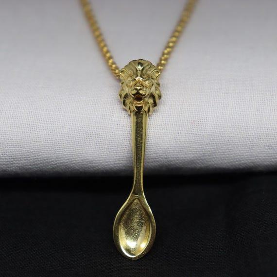 Lion head pendant, Gold Spoon Minimalist Necklace, Tiny Teaspoon Necklace, Spoonie Charm Jewelry