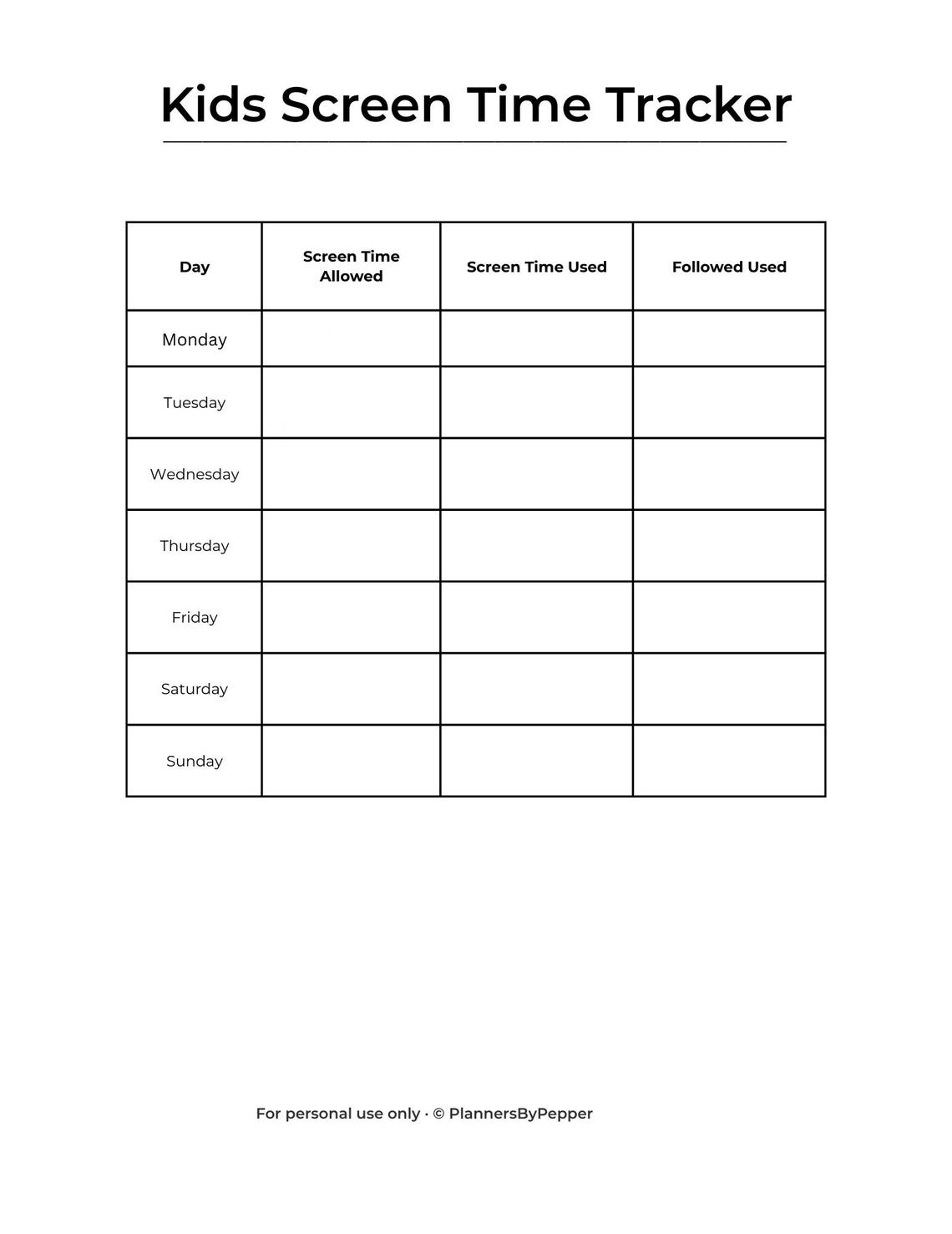 Kids Screen Time Tracker Printable | Screen Time Rules Chart for Kids ...