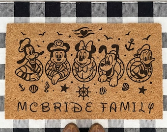 Personalized Disney Family Doormat, Custom Name Welcome Mickey Minnie Entryway Mat, Christmas Gift