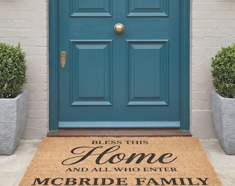 Bless This Home Doormat, Christian Welcome Mat Personalized, Religious Doormat, Housewarming Gift, New Home Gift, Christmas Doormat