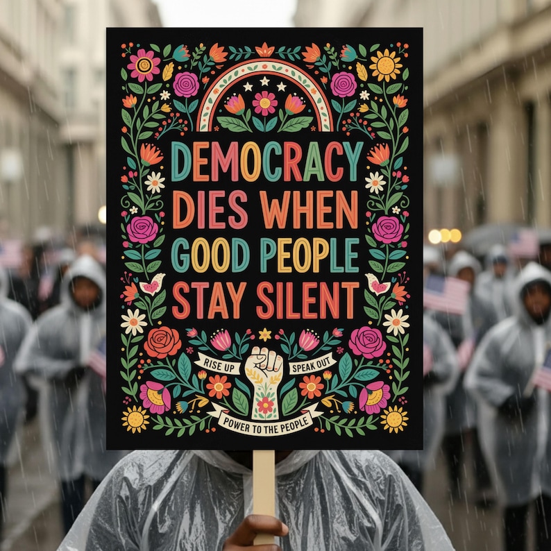 Protest Sign Lettering Retro Floral Democracy Protest Sign, Power to the People Poster - Etsy
