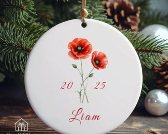 Personalized Birth Flower Ornament – Custom Ceramic Christmas Tree Decoration 2025, Birth Month Floral Keepsake