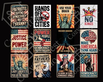 Paquete de imágenes PNG de carteles de protesta por la democracia patriótica (descarga digital)