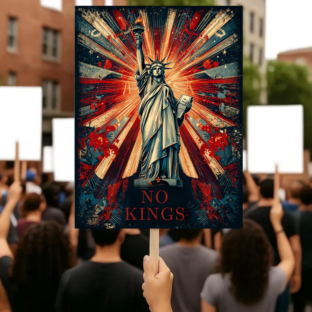 No Kings Statue of Liberty Protest Sign – Vintage Patriotic Democracy ...
