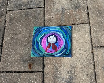 Coraline Acrylic Painting: Tunnel Escape Scene, Whimsical Art