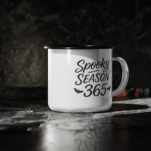 Enamel Camp Cup, Halloween Mug, Fall Coffee Cup, Spooky Season Vintage Cup, Pumpkin Spice Camp Mug