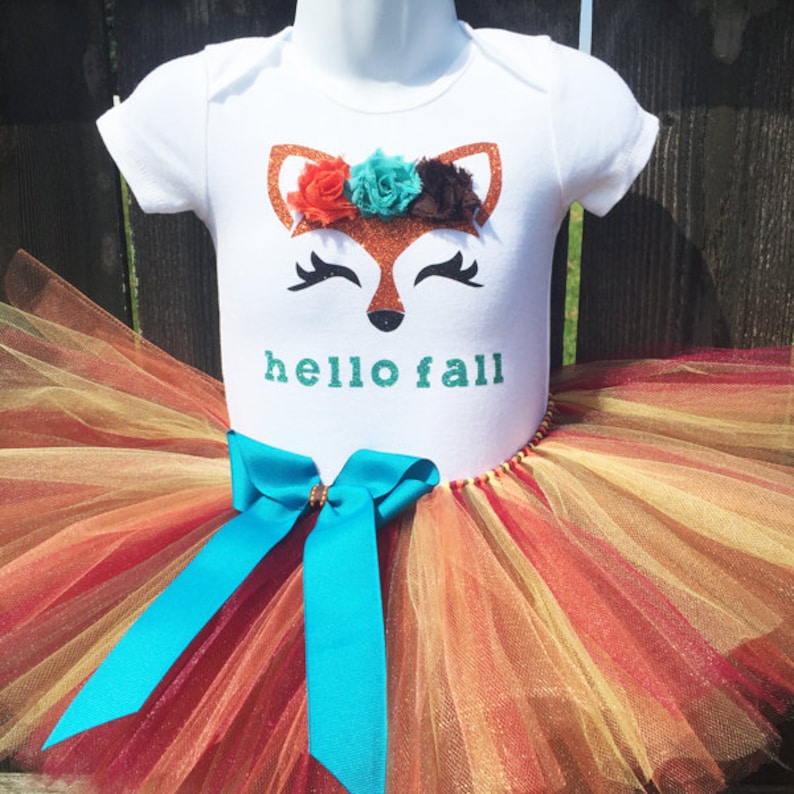 Fall Fox Tutu Outfit with Matching Headband Customize Wording Fall Birthday Fox Outfit Add Your Own Name or Phrase