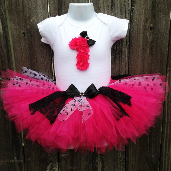 Hot Pink and Black Lace First Birthday Tutu Set and Headband | Etsy