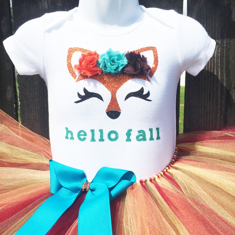 Fall Fox Tutu Outfit with Matching Headband Customize Wording Fall Birthday Fox Outfit Add Your Own Name or Phrase