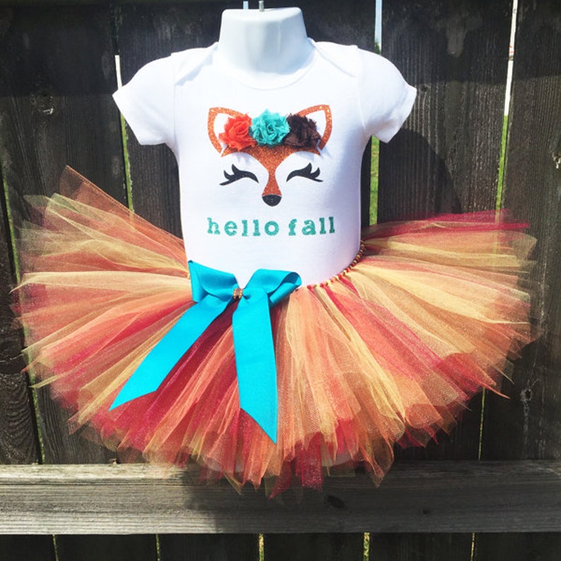 Fall Fox Tutu Outfit with Matching Headband Customize Wording Fall Birthday Fox Outfit Add Your Own Name or Phrase