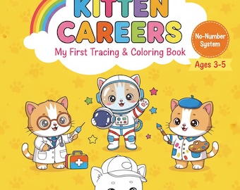 Kitten Careers Tracing Coloring Book, Preschool Fine Motor Skills Activity (Digital PDF)