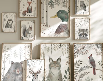 Whimsical Forest Animal Prints – Set of 10 Digital Download Nursery Wall Art