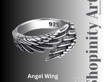 Angel Wing Ring, Guardian Boho Angel wing ring, Sterling Silver Adjustable Thumb Ring, Memorial Jewelry, Gifts For Her, Optimistic Gift