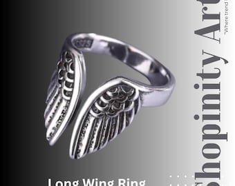 Sterling Silver Angel Wing Ring For Women's, Adjustable Angel Wing Ring, 925 Feather Ring, Princess Angel Ring, Promise Ring, Moms Day Gift