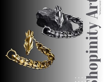 Pulsera de acero inoxidable con cabeza de dragón vikingo: joyería gótica para hombre.