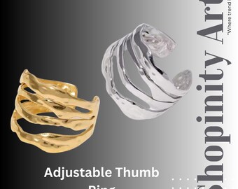 Multi Layer Stainless Steel Ring, Multi Layer Hammered Ring, Statement Ring, Adjustable Thumb Ring, Easters Day Gift for her, Summer Jewelry