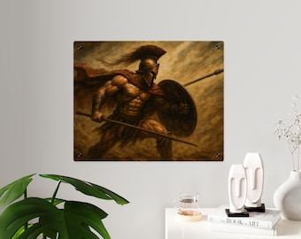 Spartan Warrior Acrylic Wall Art, Heroic Battle Scene Decor for Man Cave, Home Gym, Garage, Muscle, Strength, Ancient Greek Battle Acrylic